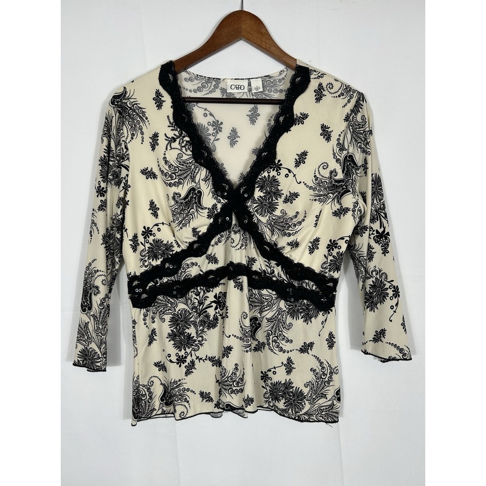 Vintage Cato Y2K Lace Trim Floral‎ Babydoll Top Size L Whimsigoth Fairy Grunge